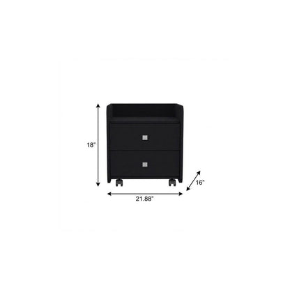 18" Black Wood Two Drawer Nightstand HomeRoots