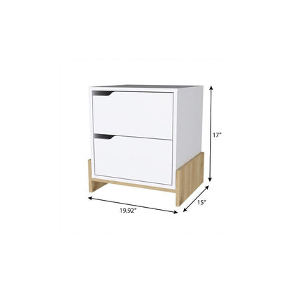 17" White Wood Two Drawer Nightstand HomeRoots
