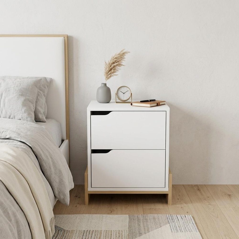 17" White Wood Two Drawer Nightstand HomeRoots