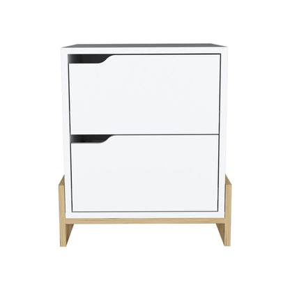 17" White Wood Two Drawer Nightstand