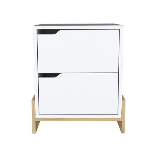 17" White Wood Two Drawer Nightstand