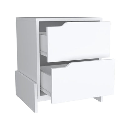 17" White Wood Two Drawer Nightstand