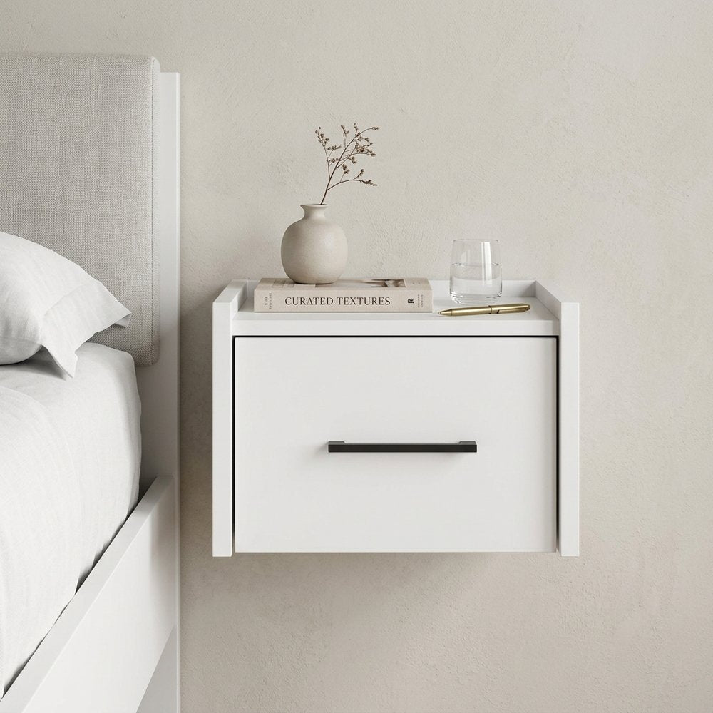 14" Oak Wood One Drawer Floating Nightstand — view 6