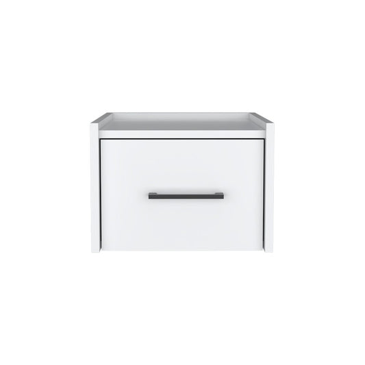 14" White Wood One Drawer Floating Nightstand