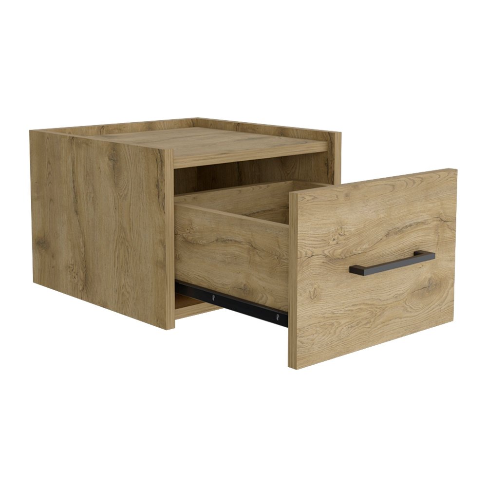14" Oak Wood One Drawer Floating Nightstand — view 7