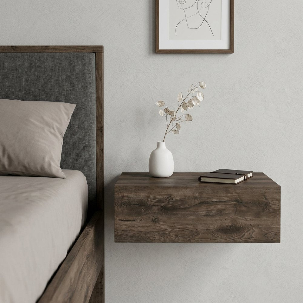 16" Brown Wood One Drawer Floating Nightstand HomeRoots