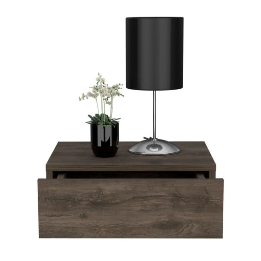 16" Brown Wood One Drawer Floating Nightstand