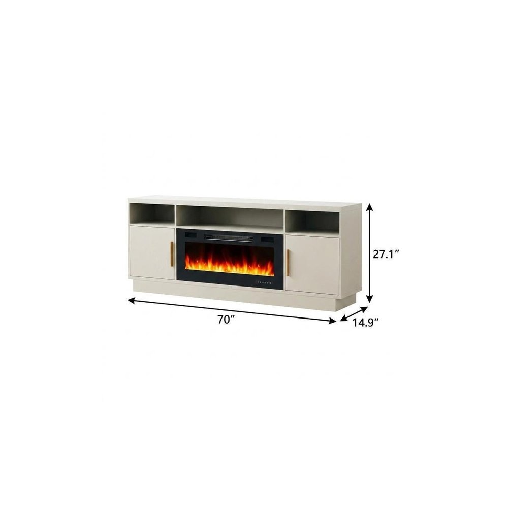 70" Off White Wood TV Stand With Fireplace — view 2
