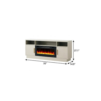 70" Off White Wood TV Stand With Fireplace