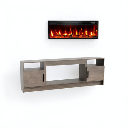 70" Light Gray Wood TV Stand With Fireplace