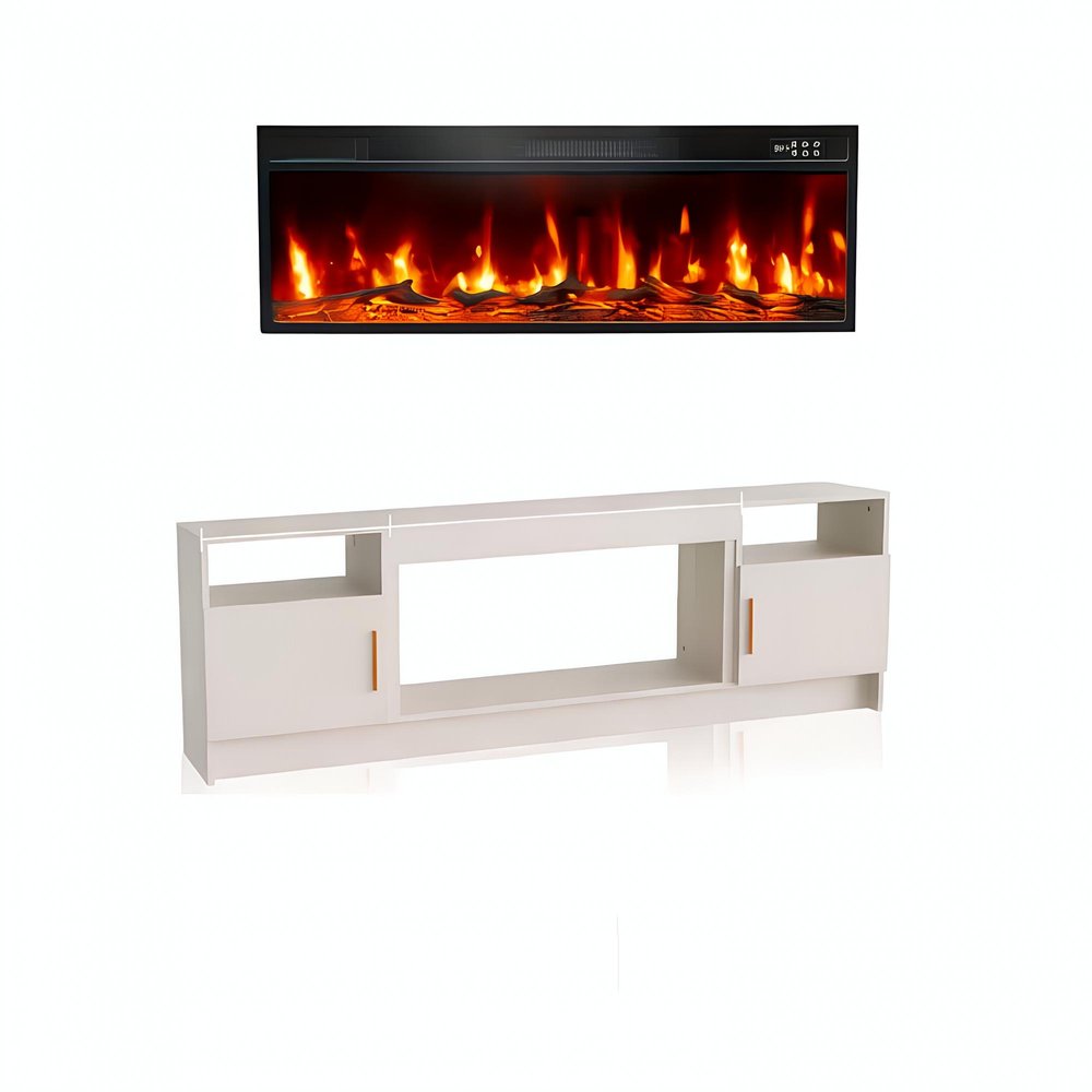 70" White Wood TV Stand With Fireplace — view 1