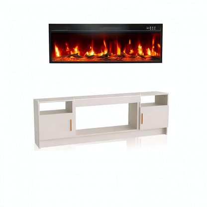 70" White Wood TV Stand With Fireplace