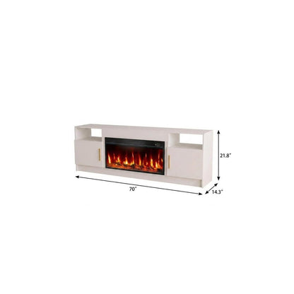 70" White Wood TV Stand With Fireplace