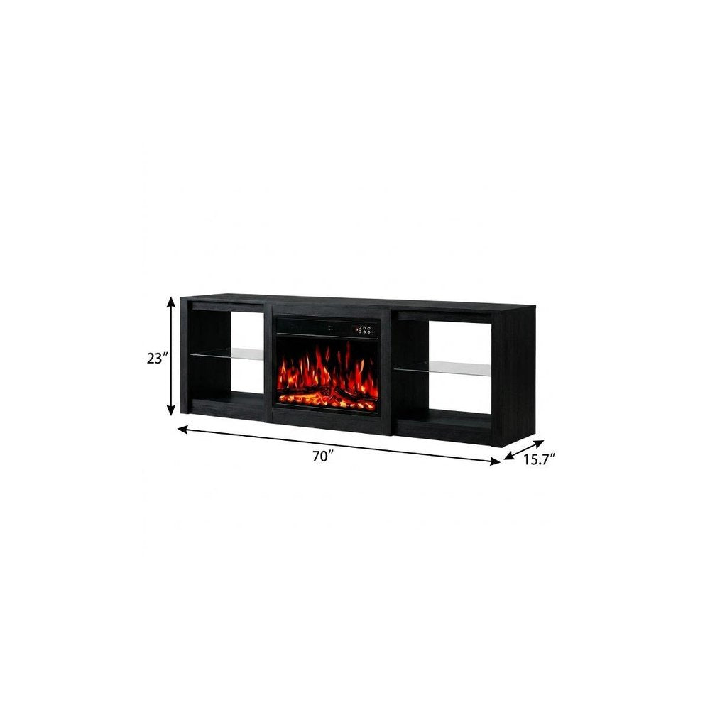 70" Black Wood Fireplace Entertainment Center With Fireplace — view 3