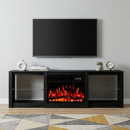 70" Black Wood Fireplace Entertainment Center With Fireplace