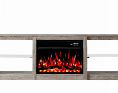 70" Black And Light Gray Wood Fireplace Entertainment Center With Fireplace