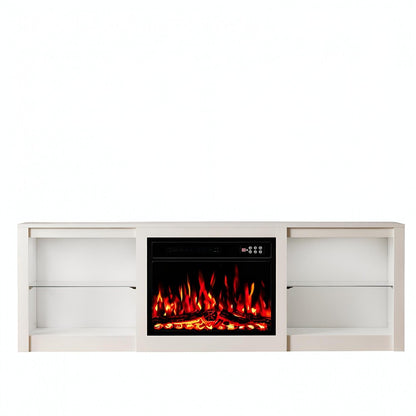 70" Black And White Wood Fireplace Entertainment Center With Fireplace