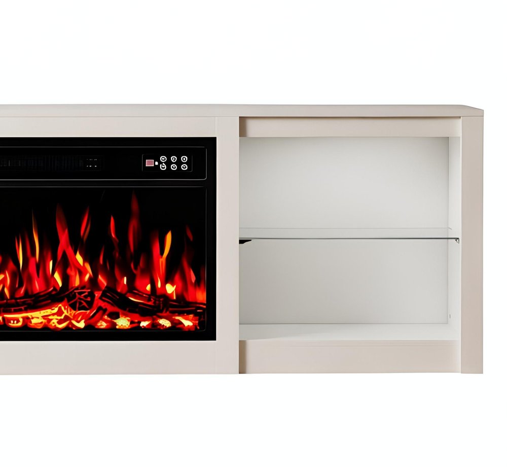 70" Black And White Wood Fireplace Entertainment Center With Fireplace