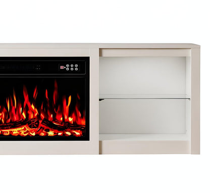 70" Black And White Wood Fireplace Entertainment Center With Fireplace