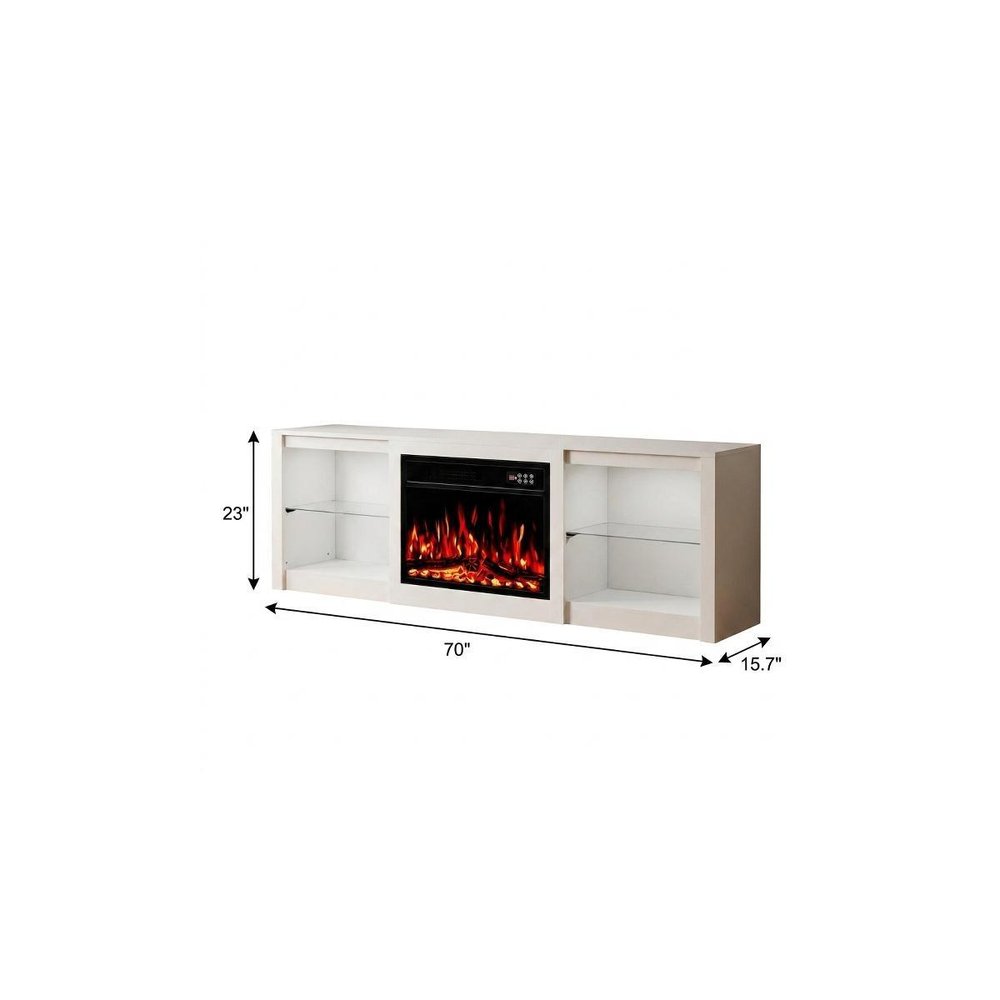 70" Black And White Wood Fireplace Entertainment Center With Fireplace — view 3