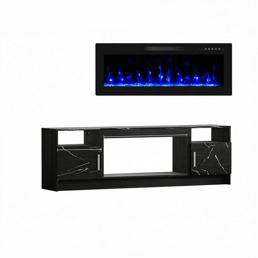 70" Black Wood Fireplace TV Stand With Fireplace — view 1