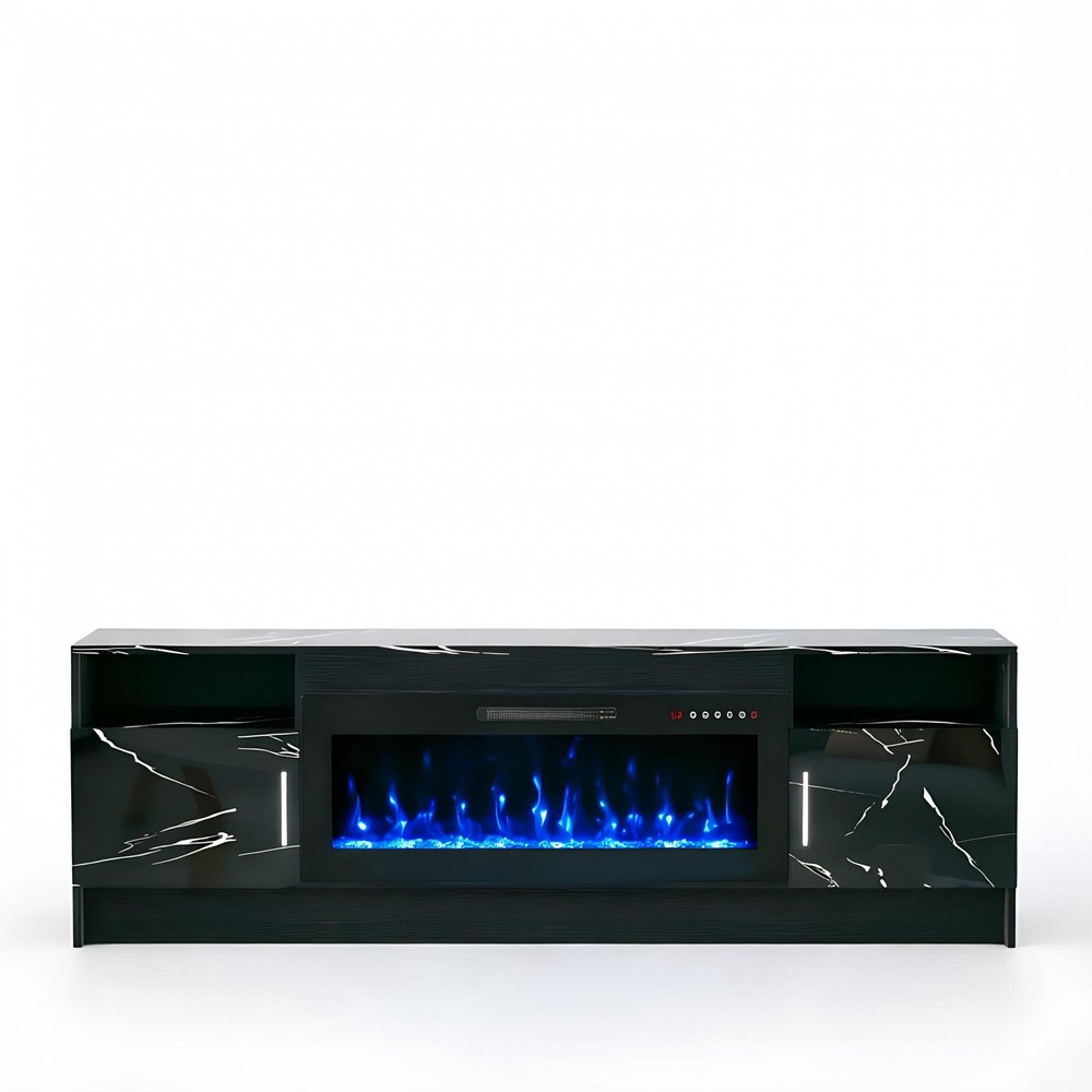 70" Black Wood Fireplace TV Stand With Fireplace — view 2