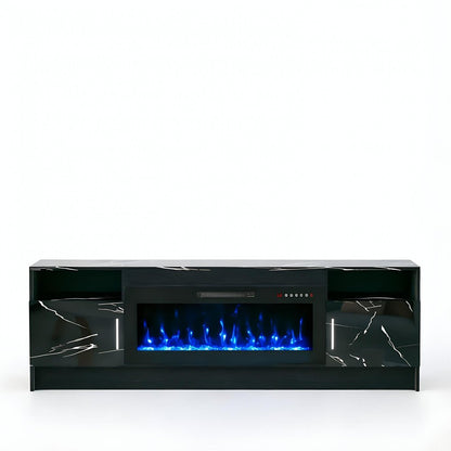 70" Black Wood Fireplace TV Stand With Fireplace