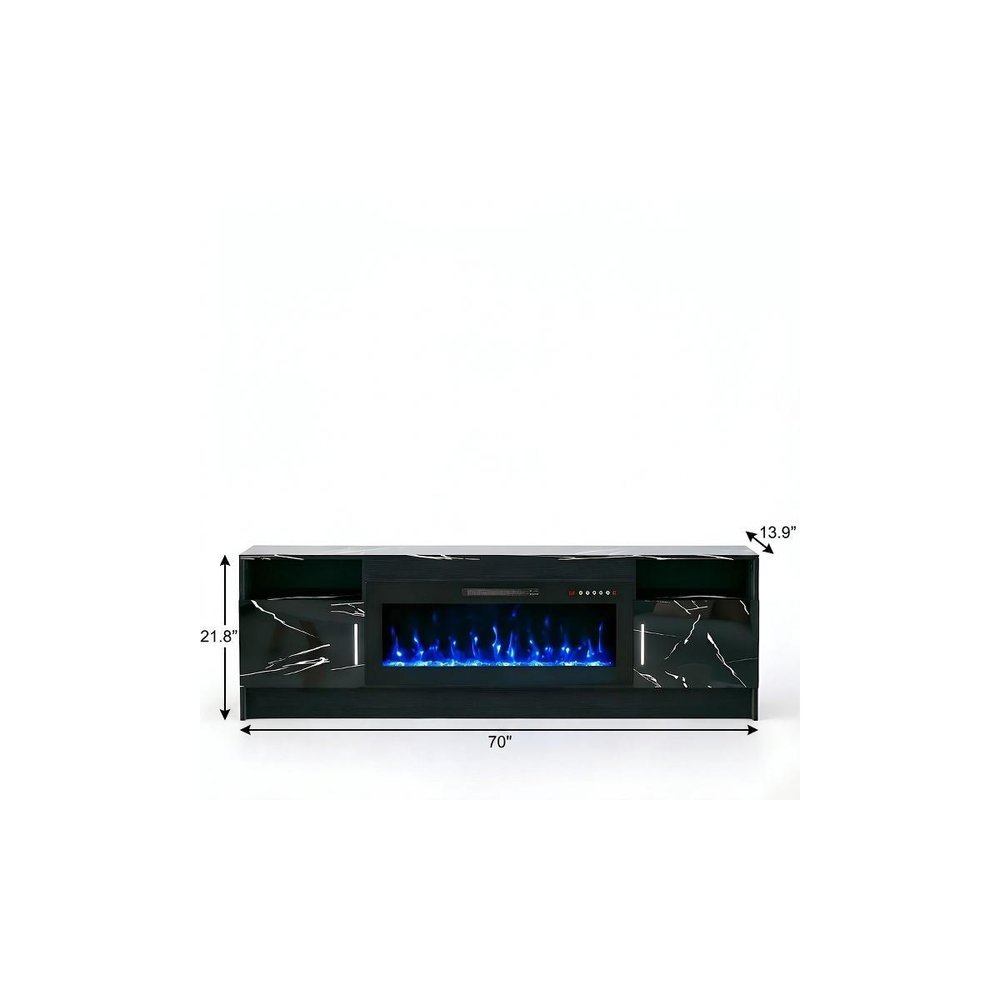 70" Black Wood Fireplace TV Stand With Fireplace — view 3