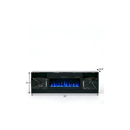 70" Black Wood Fireplace TV Stand With Fireplace