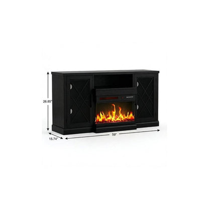 59" Black Wood TV Stand With Fireplace