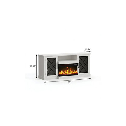 59" White Wood TV Stand With Fireplace