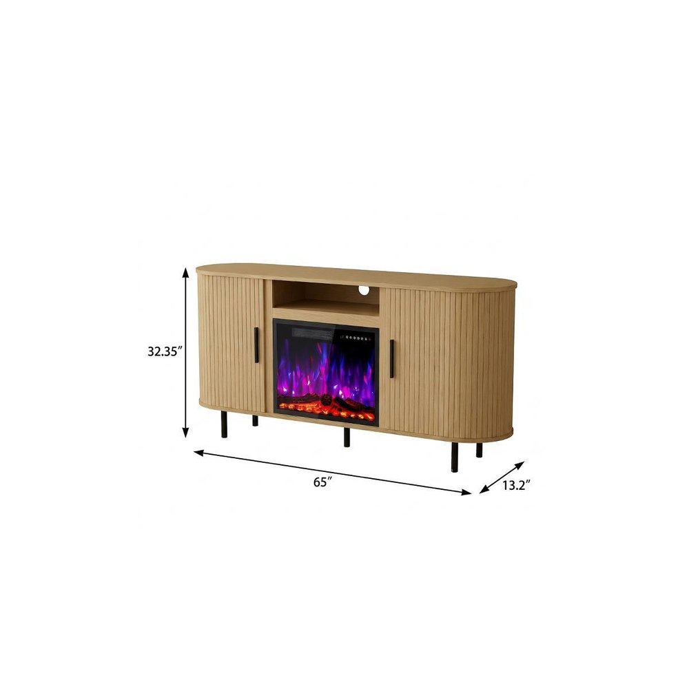 65" Beige Wood Fireplace TV Stand With Fireplace — view 2