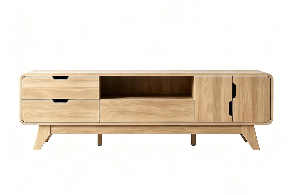 63" Natural Wood Enclosed and Open Storage TV Stand