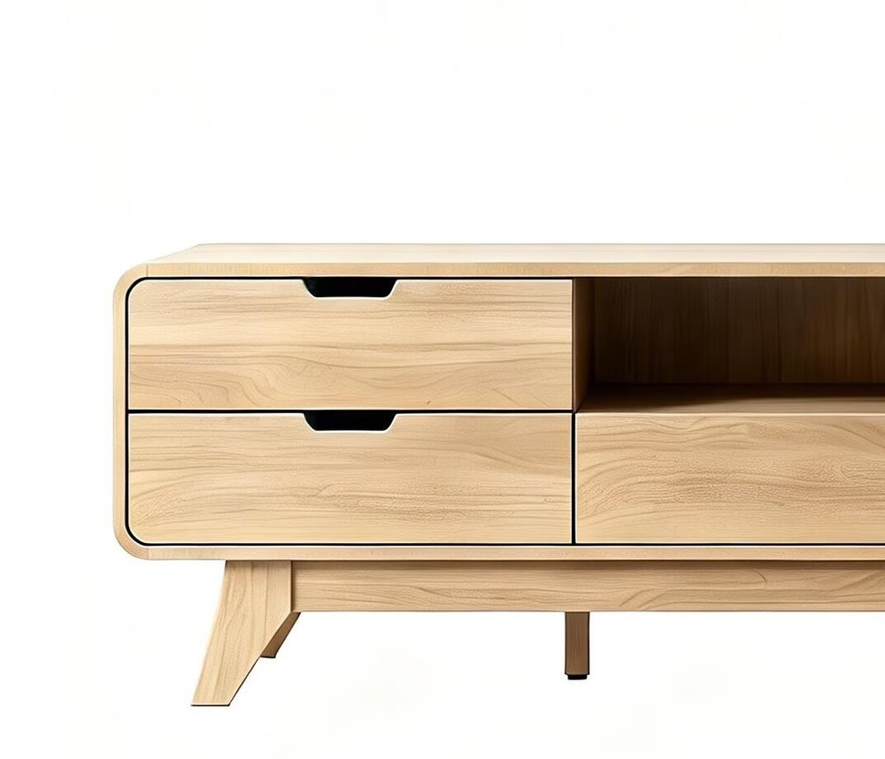 63" Natural Wood Enclosed and Open Storage TV Stand