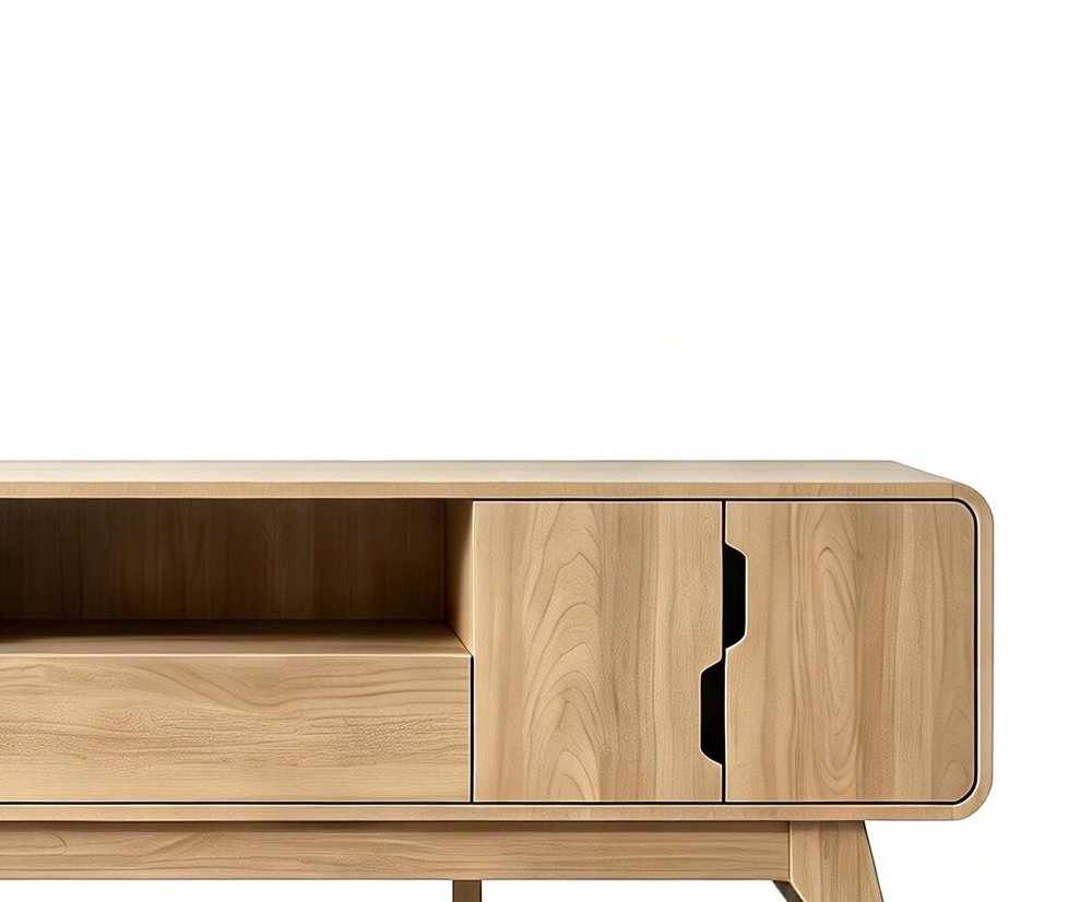 63" Natural Wood Enclosed and Open Storage TV Stand — view 4