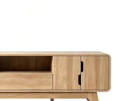 63" Natural Wood Enclosed and Open Storage TV Stand