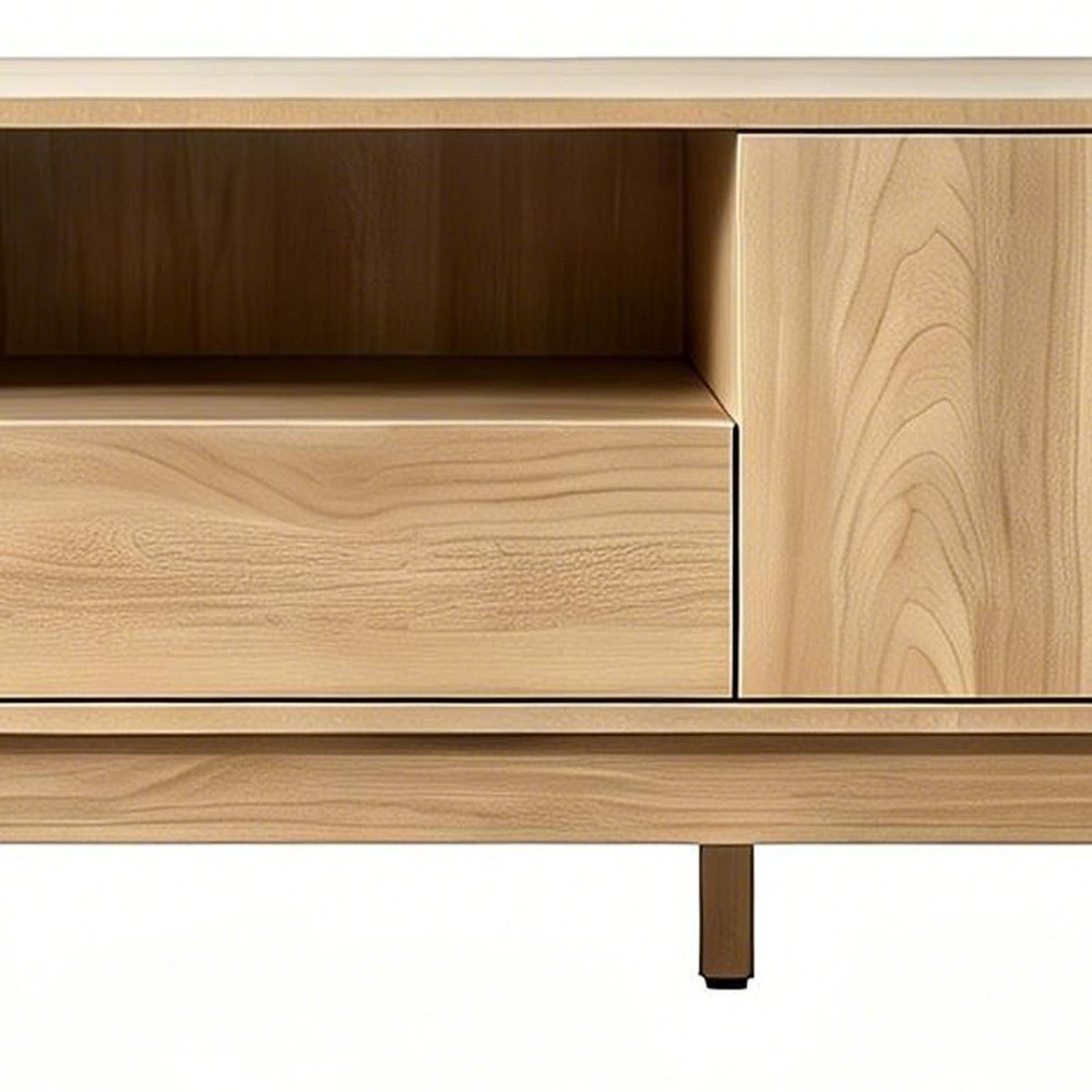 63" Natural Wood Enclosed and Open Storage TV Stand — view 6