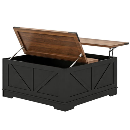 39" Brown And Black Wood Lift Top Solid Trunk Coffee Table With Two Shelves HomeRoots
