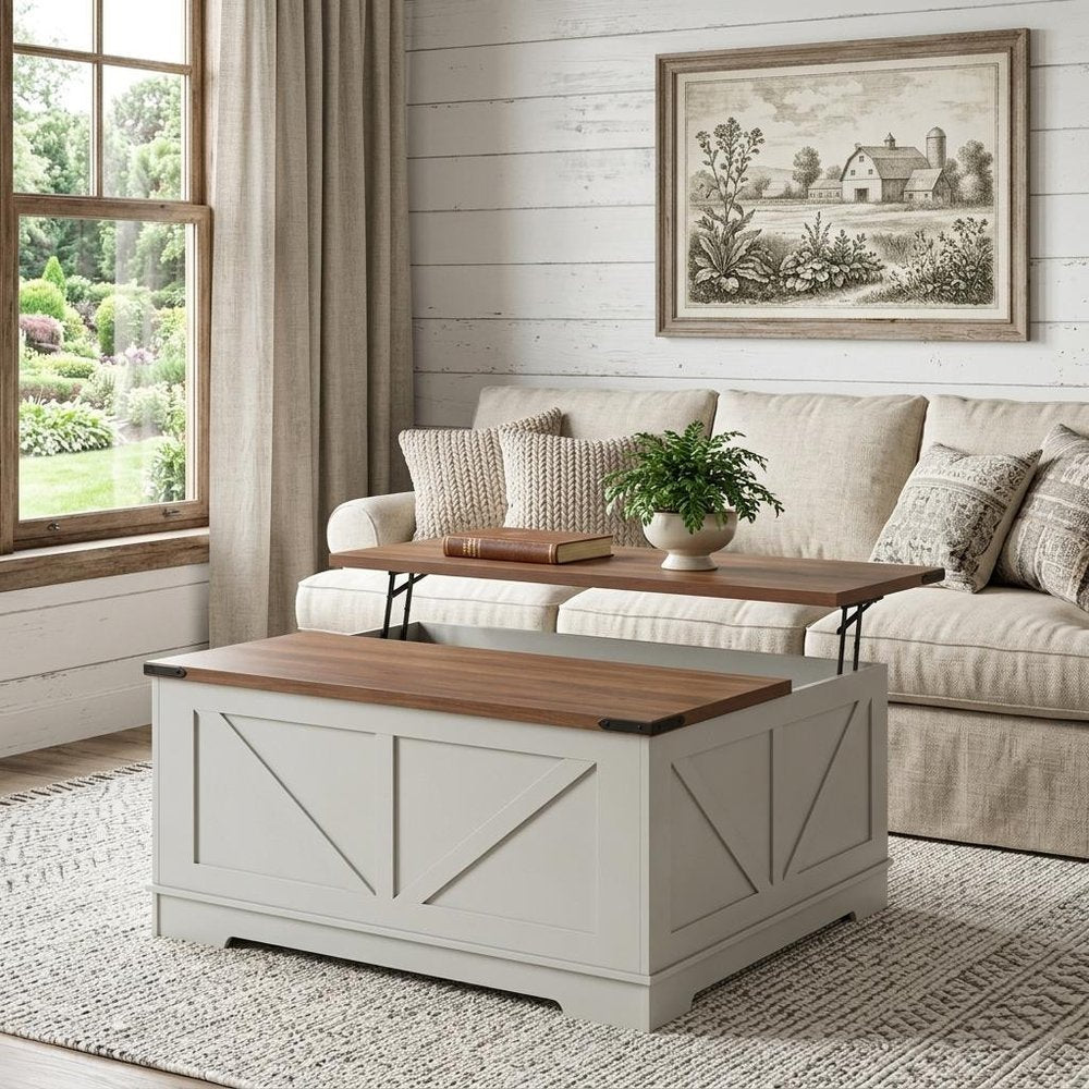 39" Brown And Black Wood Lift Top Solid Trunk Coffee Table With Two Shelves — view 7