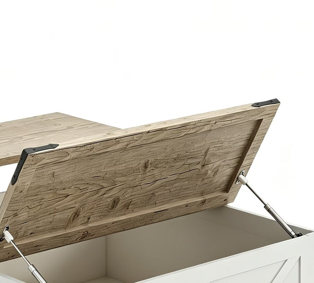 39" Ash Gray and White Wood Lift Top Solid Trunk Coffee Table With Two Shelves — view 3