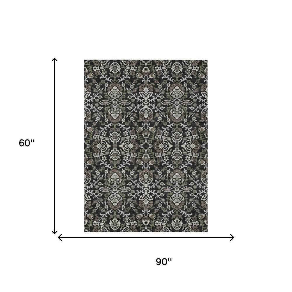 5' X 8' Black And Graphite Geometric Washable Indoor Outdoor Area Rug HomeRoots
