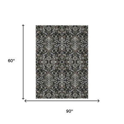 5' X 8' Black And Graphite Geometric Washable Indoor Outdoor Area Rug HomeRoots