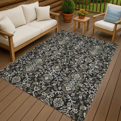 5' X 8' Black And Graphite Geometric Washable Indoor Outdoor Area Rug HomeRoots