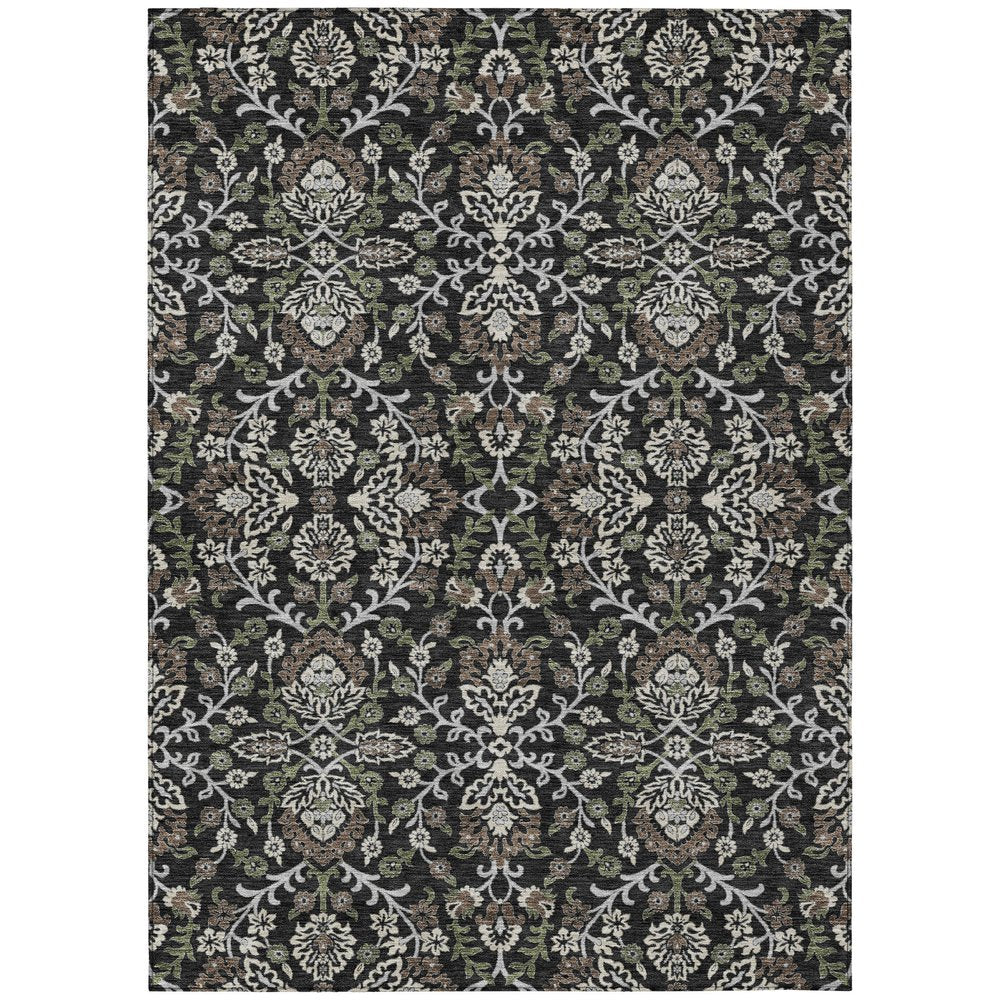5' X 8' Black And Graphite Geometric Washable Indoor Outdoor Area Rug — view 1