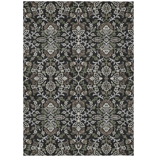 5' X 8' Black And Graphite Geometric Washable Indoor Outdoor Area Rug