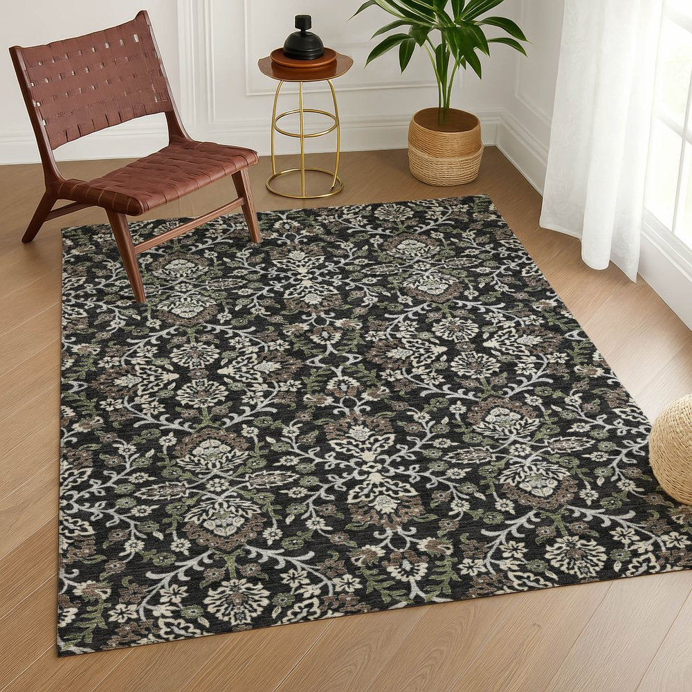 5' X 8' Black And Graphite Geometric Washable Indoor Outdoor Area Rug — view 5