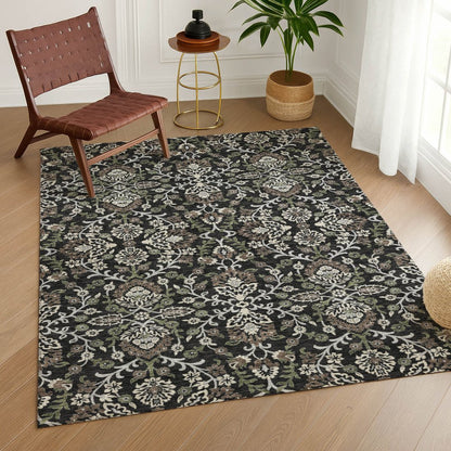 5' X 8' Black And Graphite Geometric Washable Indoor Outdoor Area Rug HomeRoots