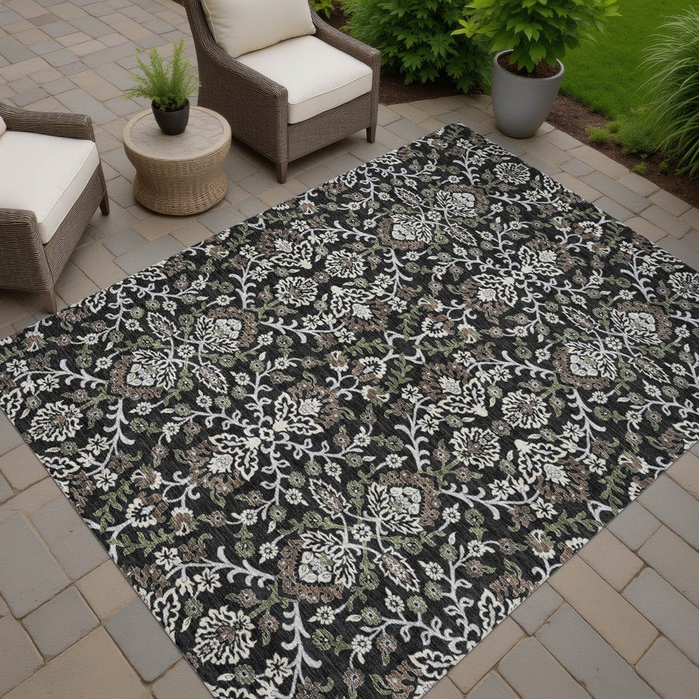 5' X 8' Black And Graphite Geometric Washable Indoor Outdoor Area Rug — view 7