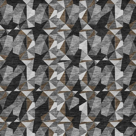 10' X 14' Black And Graphite Geometric Washable Indoor Outdoor Area Rug