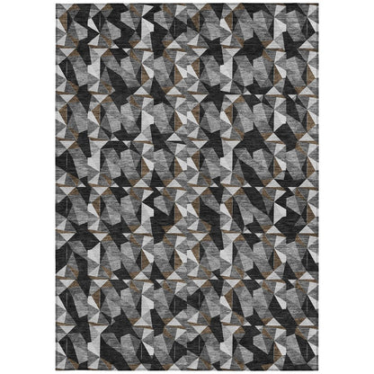 10' X 14' Black And Graphite Geometric Washable Indoor Outdoor Area Rug HomeRoots
